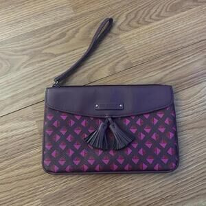 Vera Bradley Leather Plum Studs Tassel Wristlet